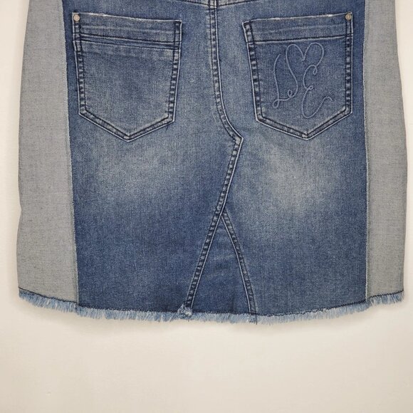 Libby Edelman Light to Medium Wash Two-Tone Stretchy Denim Jean Skirt Size XS - Picture 7 of 11